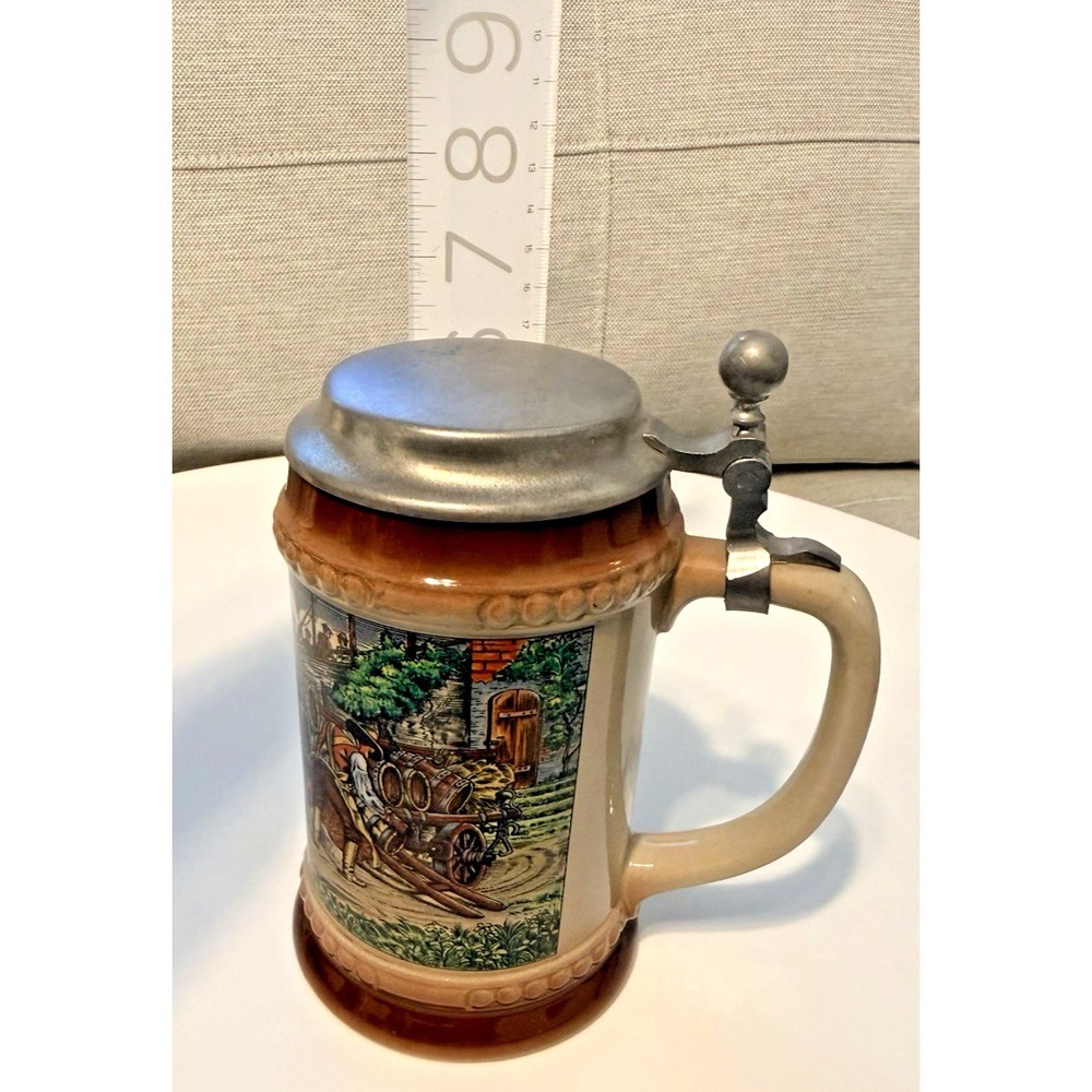 Vintage Gerz W German Stein w Screened Horse Drawn Beer Wagon & Pewter Lid - Picture 8 of 10